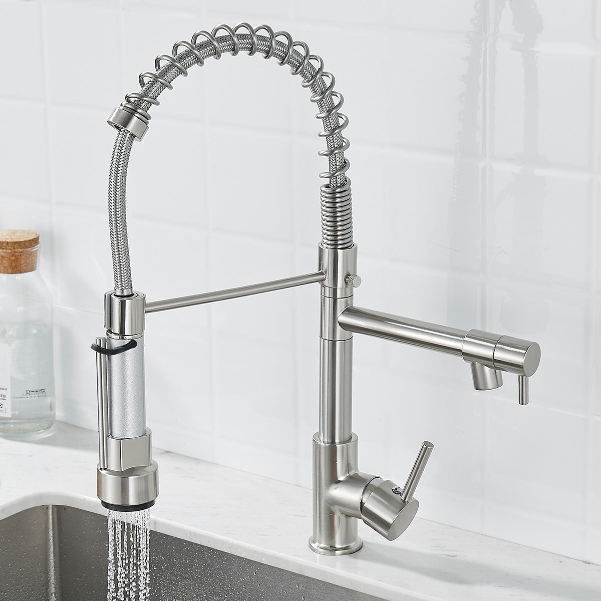 Sleek Nickel Twin-Control Kitchen Faucet