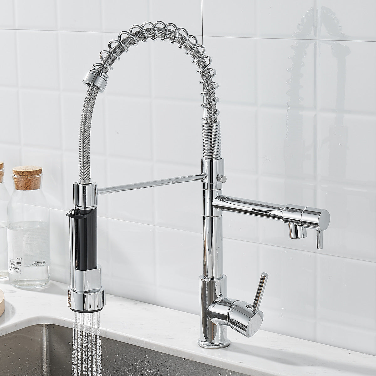 Sleek Nickel Twin-Control Kitchen Faucet
