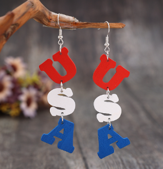 USA Wooden Letter Dangle Earrings (One Pair)