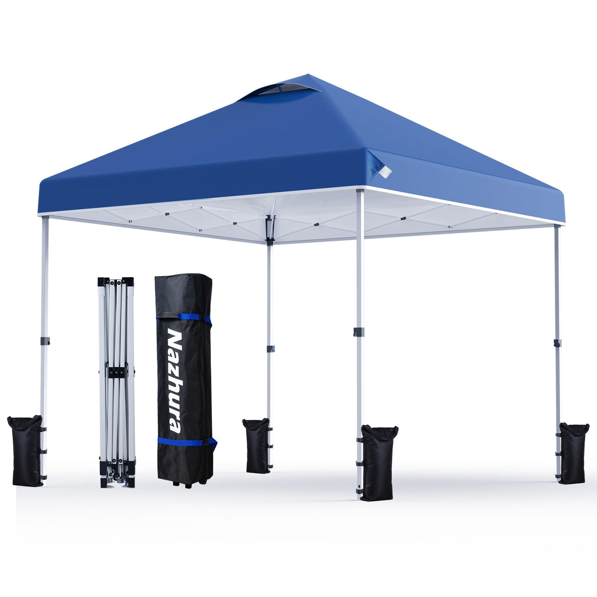 EzSetup 10x10 Pop Canopy with Sand Bag - One-Touch Height Adjustment - Blue