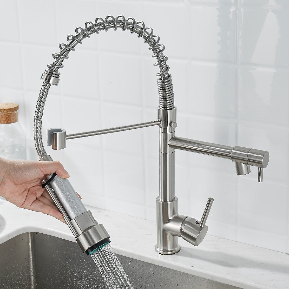 Sleek Nickel Twin-Control Kitchen Faucet