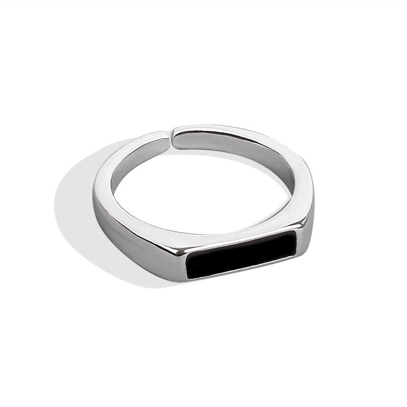 Sleek Silver Black Geometric Ring