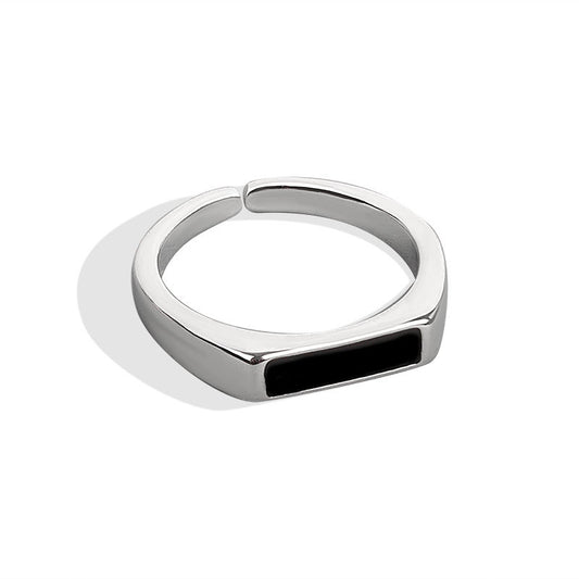 Sleek Silver Black Geometric Ring