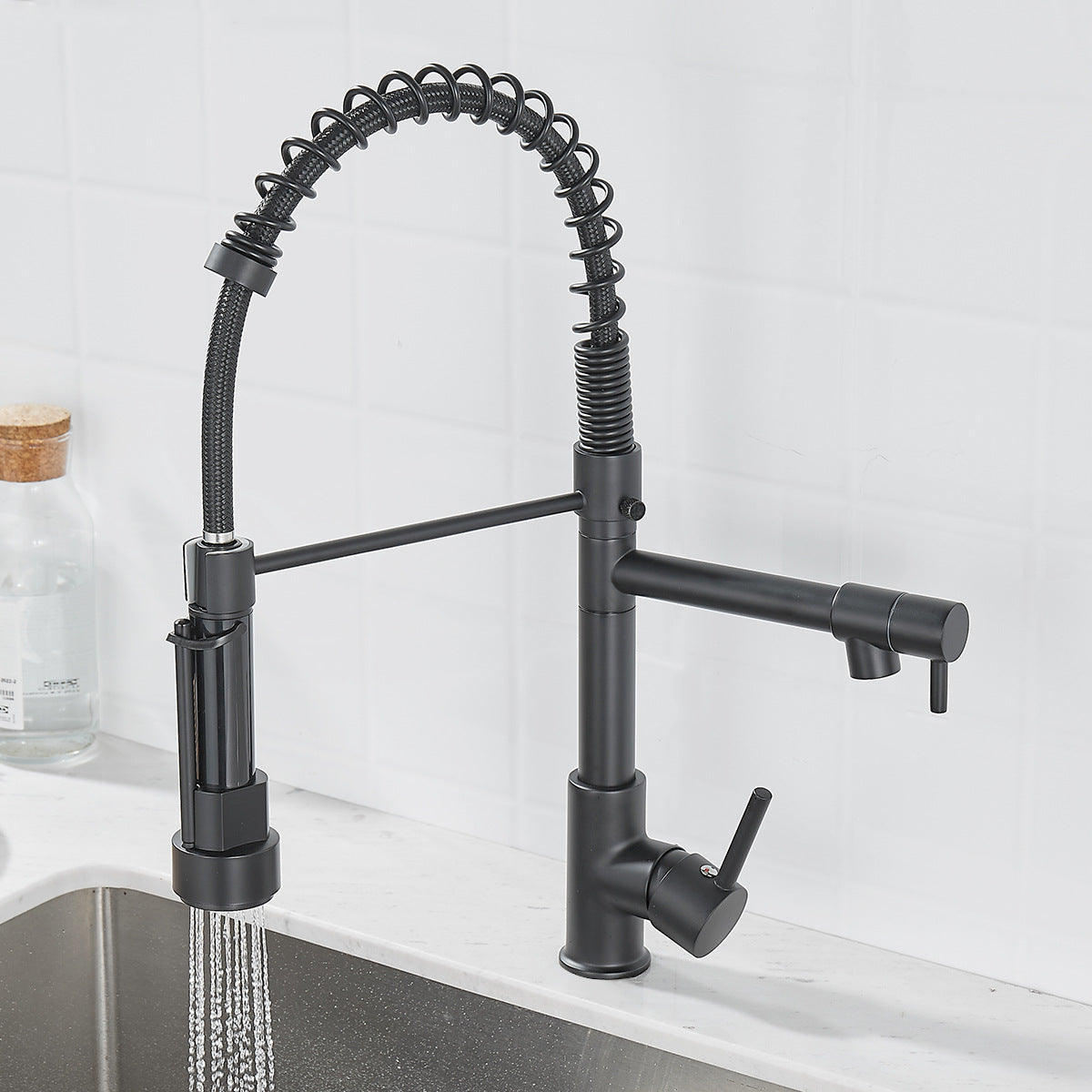 Sleek Nickel Twin-Control Kitchen Faucet